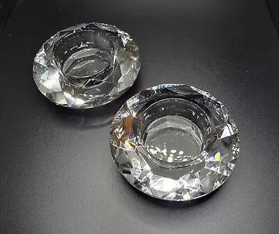 Lot Of 2 Crystal Diamond Shaped Votive Candle Holders Ring Jewelry Trinket Bling • $12.50