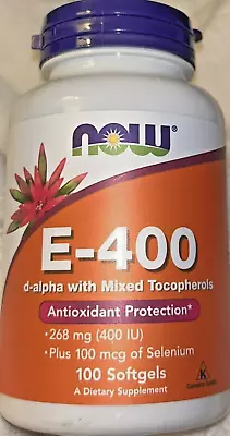 NOW E-400 D-Alpha With Mixed Tocopherols 268 Mg (400 IU) 100 Softgels 08/2026 • $10.29