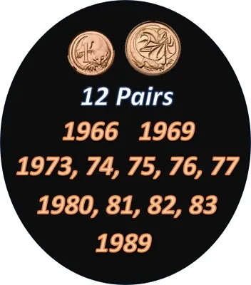 1 Cent And 2 Cent Pairs Including 1969 - 24 Coins Tracked Postage • $18