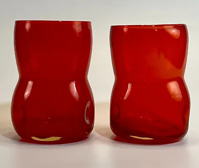 2 Morgantown Kentwood Or Blenko Handblown Pinched Dimpled Red Tumblers Vintage • $24.50