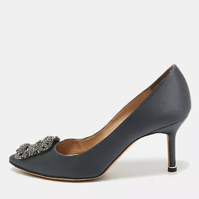 Manolo Blahnik Blue Satin Hangisi Pumps Size 37 • $483