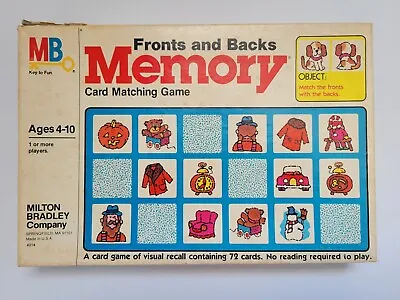 Vintage 1980 Memory By Milton Bradley Front And Back Matching Game - Complete • $20