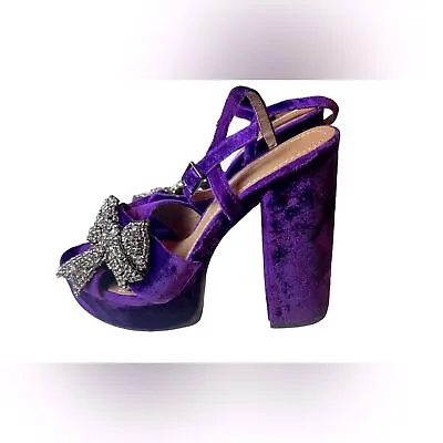 Zara Purple Velvet Bow Embellished Platform Sandals Size: 39 • $55