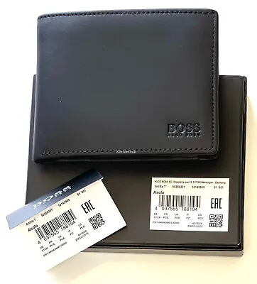£21.99 • Buy New Hugo Boss Men's Asolo Black Leather Bifold Wallet_Card & Coin Great Gift  