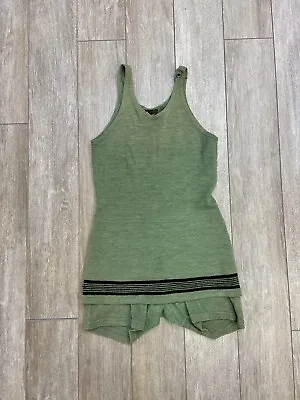 Antique 1920s Jantzen Wool Knit Green Swim Suit Bathing Suit Black Stripe • $265