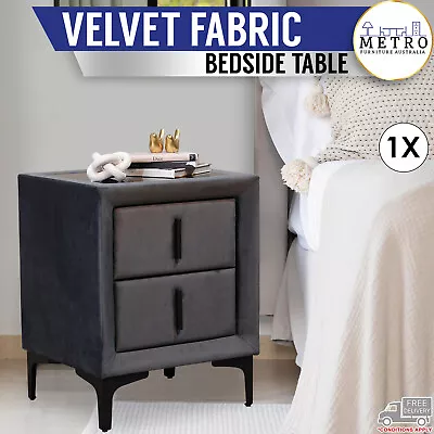 Velvet Fabric Bedside Tables  Steel Legs Side Table Nightstand Storage 2 Drawers • $249