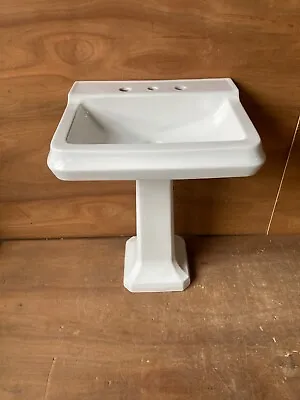 Vtg 19x24 Deco White Porcelain Pedestal Sink Old Celite Bath Lavatory 172-23E • $245