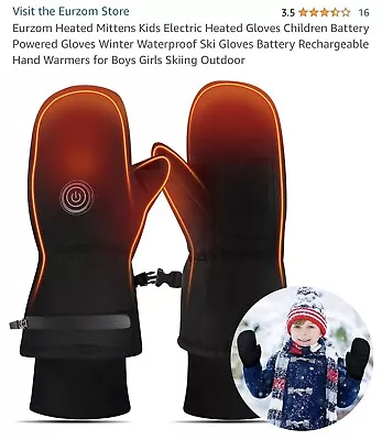 Black USB Heated Mittens Gloves Electric Winter Snow Kids Waterproof Warm 8-12 • $25