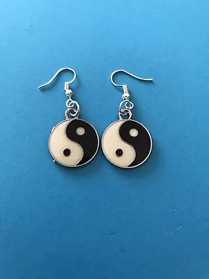 Yin Yang Ying  Drop Dangle Earrings Yoga Buddhist Meditation Om OHM Feng Shui • £3.99