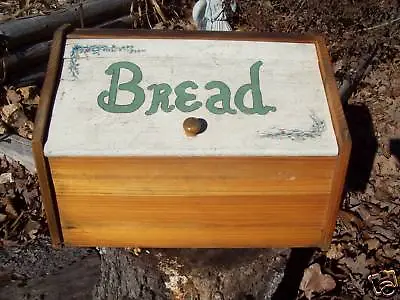 Vintage Country Kitchen Wood Bread Box Flowers Wooden Primitive Breadbox • $44.50