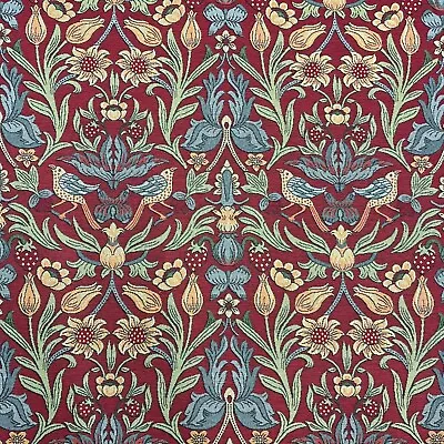 £2.49 • Buy Strawberry Bird Red Tapestry Fabric Upholstery Curtains Cushion Morris Style
