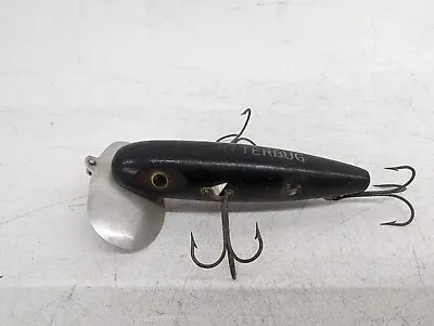 Vintage Fred Arbogast Musky Jitterbug Fishing Lure Wood Black Crankbait • $7.50