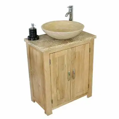 Cloakroom Bathroom Vanity Unit Oak Travertine Stone Wash Stand And Basin 310 • £534.86