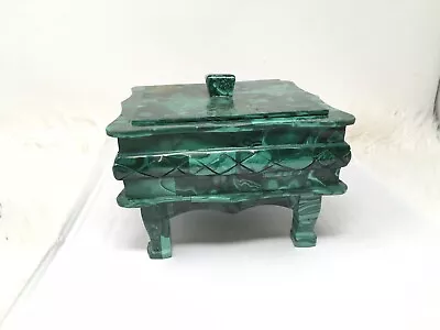 Solid Natural African Malachite Box Jewelry Casket Trinket Box Lid Feet 6lb 15oz • $480