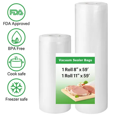 $23.99 • Buy 2 Size VACUUM FOOD SEALER BAGS SAVER SEAL ROLLS STORAGE COMMERCIAL HEAT GRADE