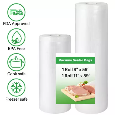 $23.99 • Buy 2 Size VACUUM FOOD SEALER BAGS SAVER SEAL ROLLS STORAGE COMMERCIAL HEAT GRADE