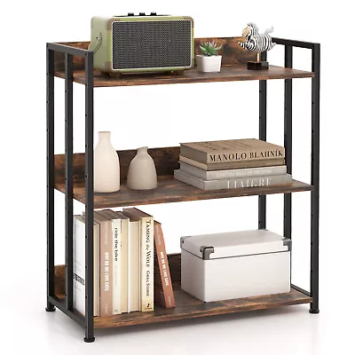 3-Tier Industrial Metal Frame Corner Bookcase W/Adjustable Shelves Rustic Brown • $114.99