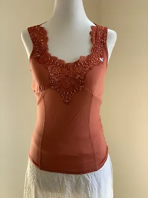 Anthropologie Moth Embellished Lace Camisole V Tank XS Brown Fairycore Coquette • $24.95