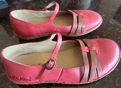 Kickers Womens Mary Jane Shoes Euro Size 39 /US 8 Red Pink Brown Strap • $39.95