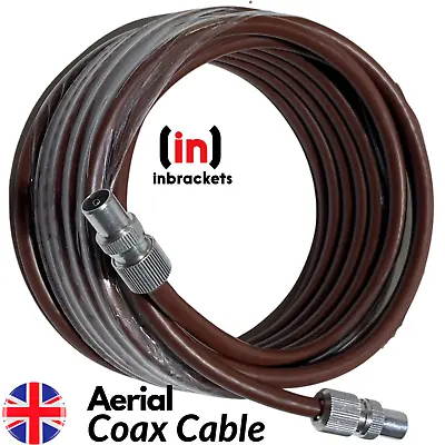 Tv Aerial Coax Cable RF Lead Male Plug To Plug With Coupler - Brown 5 Metres  • £4.99