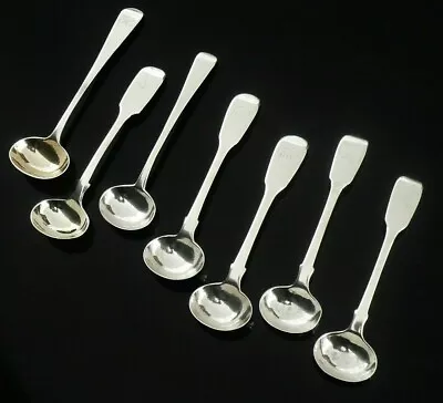 7 Large Antique Sterling Silver Salt Spoons 1817-1850 2 Pairs & 3 Singles • £195