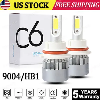 Pair 9004 HB1 LED Headlight Bulbs Conversion Kit 6000K Bright White Hi/Low Beam • $9.99