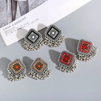 $5.49 • Buy Vintage Rhombus Boho Gypsy Women Silver Drop Bells Indian Jewelry Earrings Gift