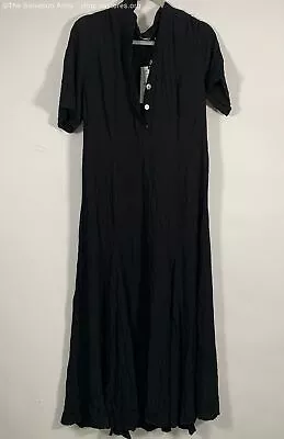 NWT Zara Women's Black Short Sleeve Button Front Collared A-Line Dress Size L • $19.99