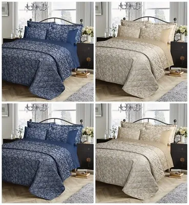 Kew Jacquard Duvet Cover Set / Matching Bedspread / Shams Pillowcases Included • £27.99