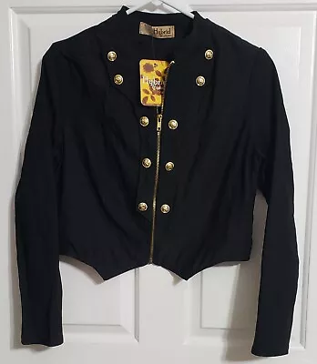 Hybrid & Company Military Crop Jacket Blazer Womens Size L Stretch Black NWT • $29.99