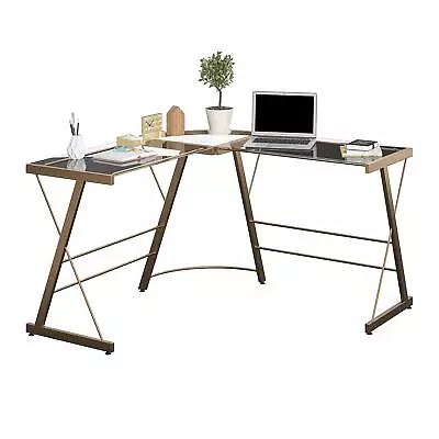 Odin Glass L-Shaped Computer Desk Gold • $139.99