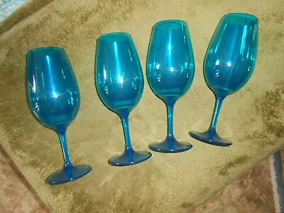 Aquamarine Blue Acrylic 4 Wine Goblets 22 Oz Magnum Fabulous WOW Color! • $20