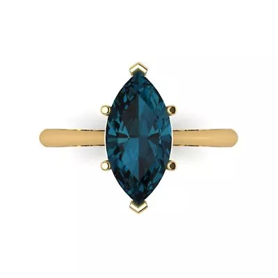 2.5ct Marquise Cut London Blue Topaz Wedding Bridal Promise Ring 14k Yellow Gold • £314.33