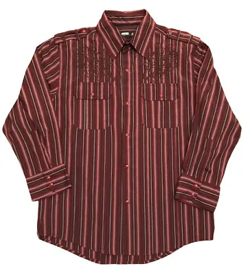 Vintage Western Button-Down Striped Shirt Embroidered Snap Front Men's 2XL EUC • $19.94