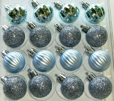  Christmas Frosty Blue Mini Ornaments Balls Decorations Non Shatter 7/8  27mm • $10.95