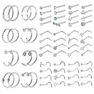 64PC 20G Nose Rings Hoops Screw L Shape Studs Nostril Ear Cartilage Piercing Kit • $3.99