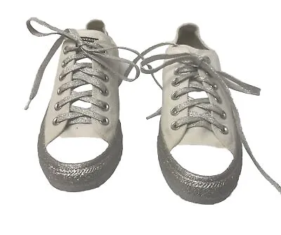 Converse All Star White Chuck Taylor Low Miley Cyrus Silver Trim Soles Womens 8 • $25