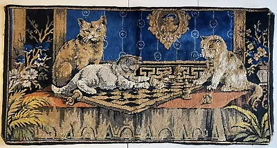 Rare Vintage Wall Hanging Textile Tapestry Cats On Chess Board Art 39”x 20” • $55