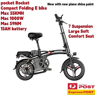 Compact Folding E Bike Max 55KMH 1000W 59NM 15AH Battery  7 Suspension • $899.95