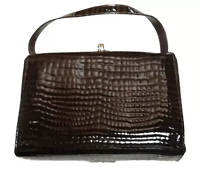 Vintage 1960's Purse Handbag Brown Faux Reptile/Alligator Gold Tone Hardware • $14.39