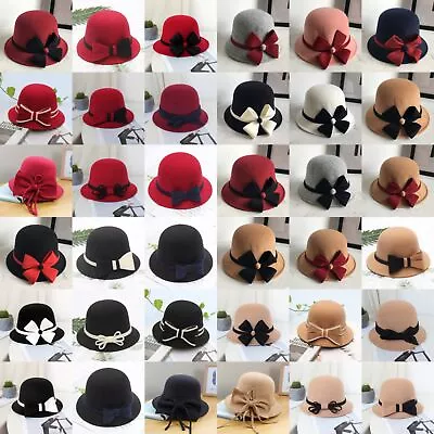 Fascinator Hat Bowler Hat Bucket Wool Crushable Vintage Flower Cloche Round Hats • $42.89