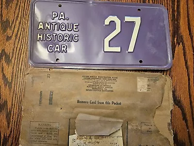 Nos Rare Low No. Pennsylvania Antique Historic Car License Plate Number 27 Pa  • $1800