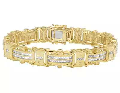 Yellow Gold  Plated Real Diamond Designer Men's Pave Bracelet 1/2 CT 8  12MM • $279.99