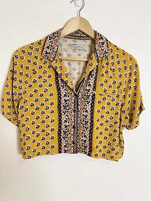 Urban Outfitters Noah Cropped Button Down Patterned Yellow Shirt Boho Y2K M • $33