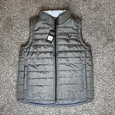 True Religion Men’s Gray Puffer Quilted Full Zip Vest NWT - Size Medium • $59.99