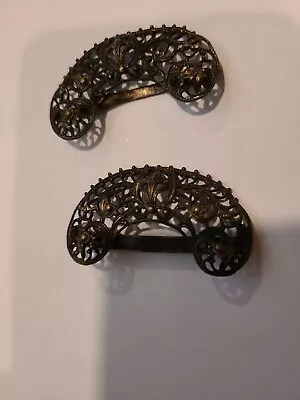 Pair Antique Victorian Shoe Buckles Antique Ornate Filigree Shoe Buckles  • $11.77