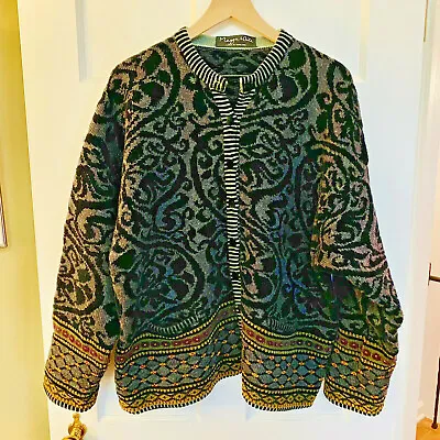 Maggie White Cardigan Sweater Multicolor Boho Wool Blend - Hand Made In England • $99.99
