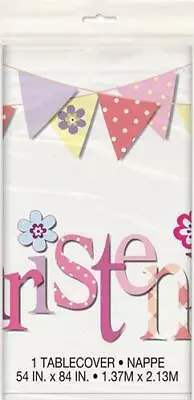 Pink Christening Girl Plastic Tablecover (137cm X 213cm) Pk 1 • $3.99