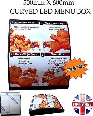 500mm X 600mm LED Curved Menu Box Sign Restaurant Take Away High Quality • £85