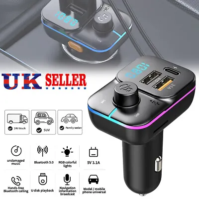 Wireless Bluetooth Car Kit FM Transmitter USB+PD Charger Audio MP3 Music Player* • £8.49